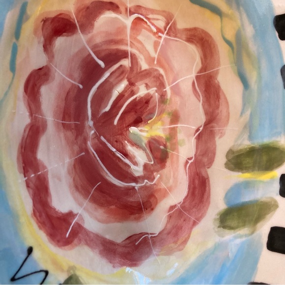 Handmade Ceramic Oval Serving Tray “Pink Flower 12”x8”x2”Original Design - Picture 6 of 9